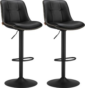 2 db bárszék szett, állítható magasságú , 44 x 48 x (90–112) cm, fekete színű