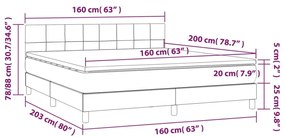 barna szövet rugós és LED-es ágy matraccal 160x200 cm