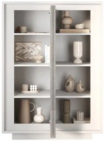 SKY 2.0 magas komód, 2 ajtóval, fehér matt lakkozott vázzal és betonhatású laminált előlapokkal