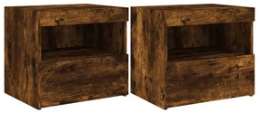 2 db sonoma tölgy éjjeliszekrény LED-fényekkel 50x40x45 cm