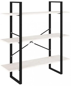 háromszintes fehér tömör fenyőfa könyvszekrény 100x30x105 cm