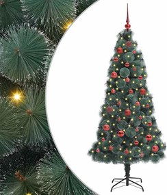vidaXL Műfenyő előre világítva gömbökkel 150 LED-del Zöld 150 cm PET