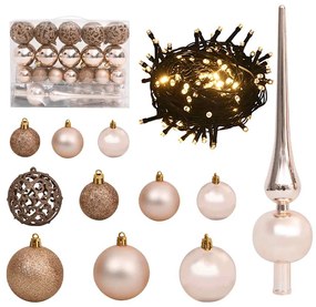 csuklópántos műkarácsonyfa 150 LED-del és gömbökkel 120 cm