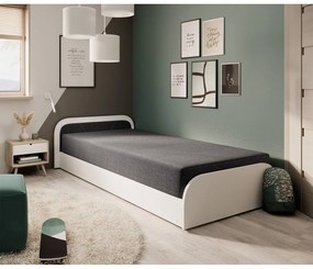 Fehér-sötétszürke kárpitozott-forgácslemez ágyneműtartós egyszemélyes ágy matraccal 80x190 cm Parys – ELTAP