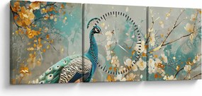 Kép - Páva arany díszítéssel (órával) (90x30 cm)
