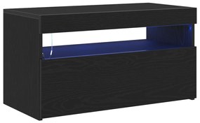LED-es tévékabinet, fekete tölgy, 75x35x40 cm, összeszerelve, fa