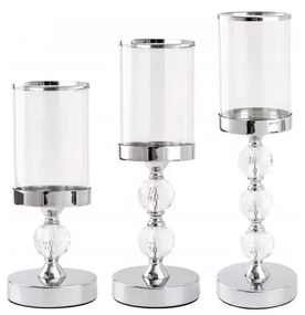 3 db-os, fényes króm gyertyatartó szett