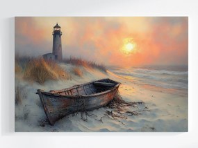 Vászonkép Canvas Tenger Hullámok Tengerpart Lámpás Hajó Napnyugta 60x40