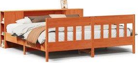 vidaXL barna tömör fenyőfa könyvespolcos ágy matrac nélkül 180 x 200cm