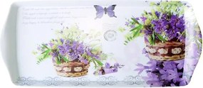Tálca, műanyag, szögletes, levendula mintás, 33x15cm (KHKE140)