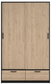 Fekete-natúr színű ruhásszekrény tolóajtóval, tölgyfa dekorral 121x200 cm Line – Tvilum