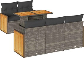 vidaXL 6 részes szürke polyrattan akácfa kerti ülőgarnitúra párnákkal