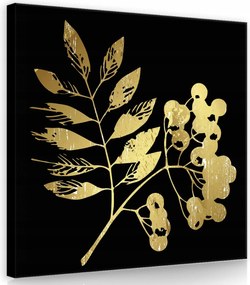 Vászonkép 80x80 Arany ág fekete háttér botanika elegancia minimalizmus metál