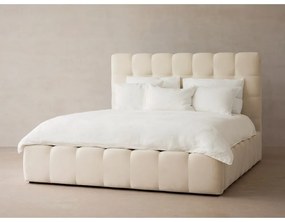 Bézs kárpitozott franciaágy tárolóhellyel, ágyráccsal 200x200 cm Bali – Cosmopolitan Design