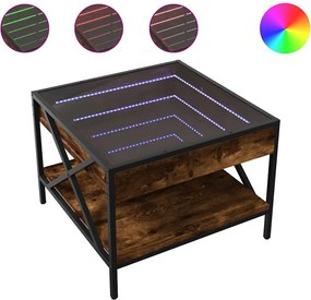 vidaXL füstös tölgy végtelen hatású LED-es dohányzóasztal 50x50x38 cm