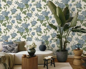 Holden Decor Wanderlust Hortensia kék-zöld virágos vlies tapéta – 92121