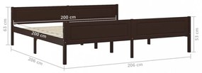 sötétbarna tömör fenyőfa ágykeret 200 x 200 cm