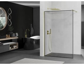 Mexen Kioto, Walk-In zuhany paraván 80 x 200 cm, 8 mm átlátszó üveg fekete mintás, arany matt profil, 800-080-101-55-70