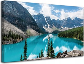 Vászonkép Természet Hegyek Erdő Kék víz 80x50 cm