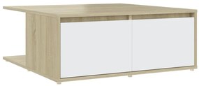 Fehér és tölgyszínű szerelt fa dohányzóasztal 80 x 80 x 31 cm