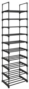 TUBE halmozható cipőállvány, 10 polc, 45x30x174cm, fekete SongmicsHome