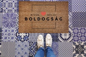 Kívül belül boldogság vicces feliratos kókusz lábtörlő - több méretben (Válassz méretet: 60*40 cm, Válassz szállítási opciót: Normál szállítást kérek)