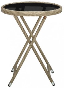 bézs polyrattan és edzett üveg teázóasztal 60 cm