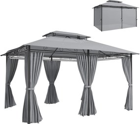 Outsunny kerti pavilon 4 x 3 m — vízlepergető, masszív fémváz, dupla tető és 6 oldalfallal, sötétszürke | Aosom