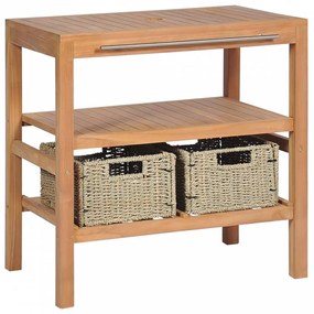 Tömör tíkfa fürdőszobai pipereszekrény 2 kosárral 74x45x75 cm