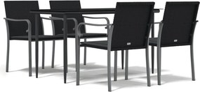 vidaXL 5 részes polyrattan és acél kerti étkezőgarnitúra párnával
