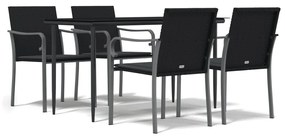 vidaXL 5 részes polyrattan és acél kerti étkezőgarnitúra párnával