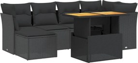 vidaXL 7 részes fekete polyrattan kerti ülőgarnitúra párnával