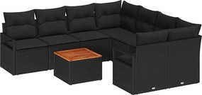 vidaXL Kerti Kanapé Szett párnával 9 pcs Fekete polirattan