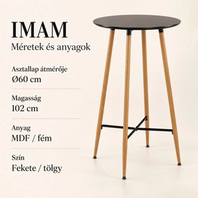 Bárasztal, kerek MDF asztallappal, Ø60 x 102 cm, fekete/tölgy
