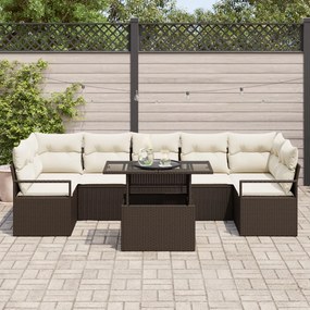 8 Darabos Kertbútor Szett Párnákkal Barna Poli Rattan, 2 Személyes Kertbútor Szett Párnákkal Barna Poli Rattan