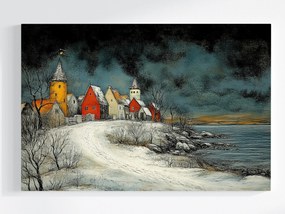 Vászonkép Canvas Grafika Tájkép Tengerpart Város Este 120x80