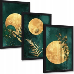 Modern festmény szett Arany növények 3 db fali dekoráció 30x20 cm