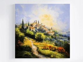 Poszter Falu Olaszország Toszkána Dombok Ciprus Nap 80x80