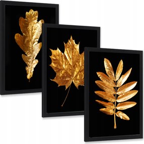 Vászonkép Arany levelek glamour arany otthon nappali 3 db 40x30 cm