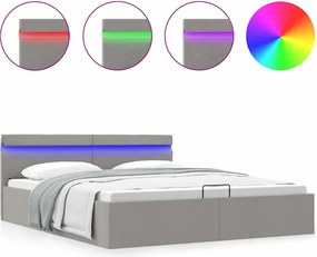 vidaXL világosszürke szövet LED-es ágy hidraulikus tárolóval 160x200cm