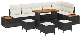 vidaXL Kerti Kanapé Szett 10 pcs Fekete polirattan
