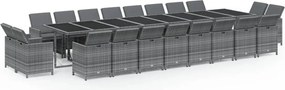 vidaXL 21 részes szürke polyrattan kerti étkezőgarnitúra párnákkal