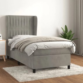 Világosszürke bársony rugós ágy matraccal 90 x 200 cm