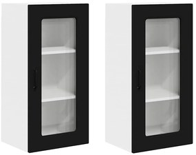 Fali konyhaszekrény 2 pcs Fekete 40 x 31 x 80 cm Faanyag