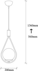 Mudoni MR-937 fekete vas és üveg függőlámpa, Ø15 cm