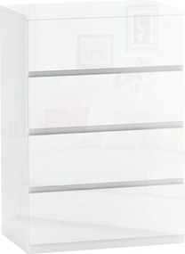 HOMCOM 4-Fiókos Fiókos Szekrény Modern Hálószobához Antilehúzó Tervezéssel Nappaliba, Előszobába 55x33x80 cm Fényes Fehér | Aosom