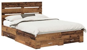 vidaXL Ágykeret fiókkal fejtámlával Öreg fa 140 x 190 cm Faanyag