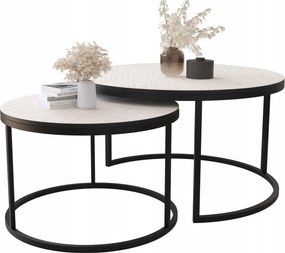 2 db-os Dohányzóasztal szett Kerek Loft Ipari Fehér Fekete Halszálka