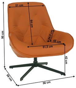 Luxus forgó fotel, ekobőr narancssárga/fém, JAELYN