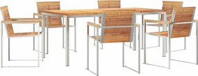 vidaXL Kert étkező szett 7 pcs Barna Tömör Teakfa